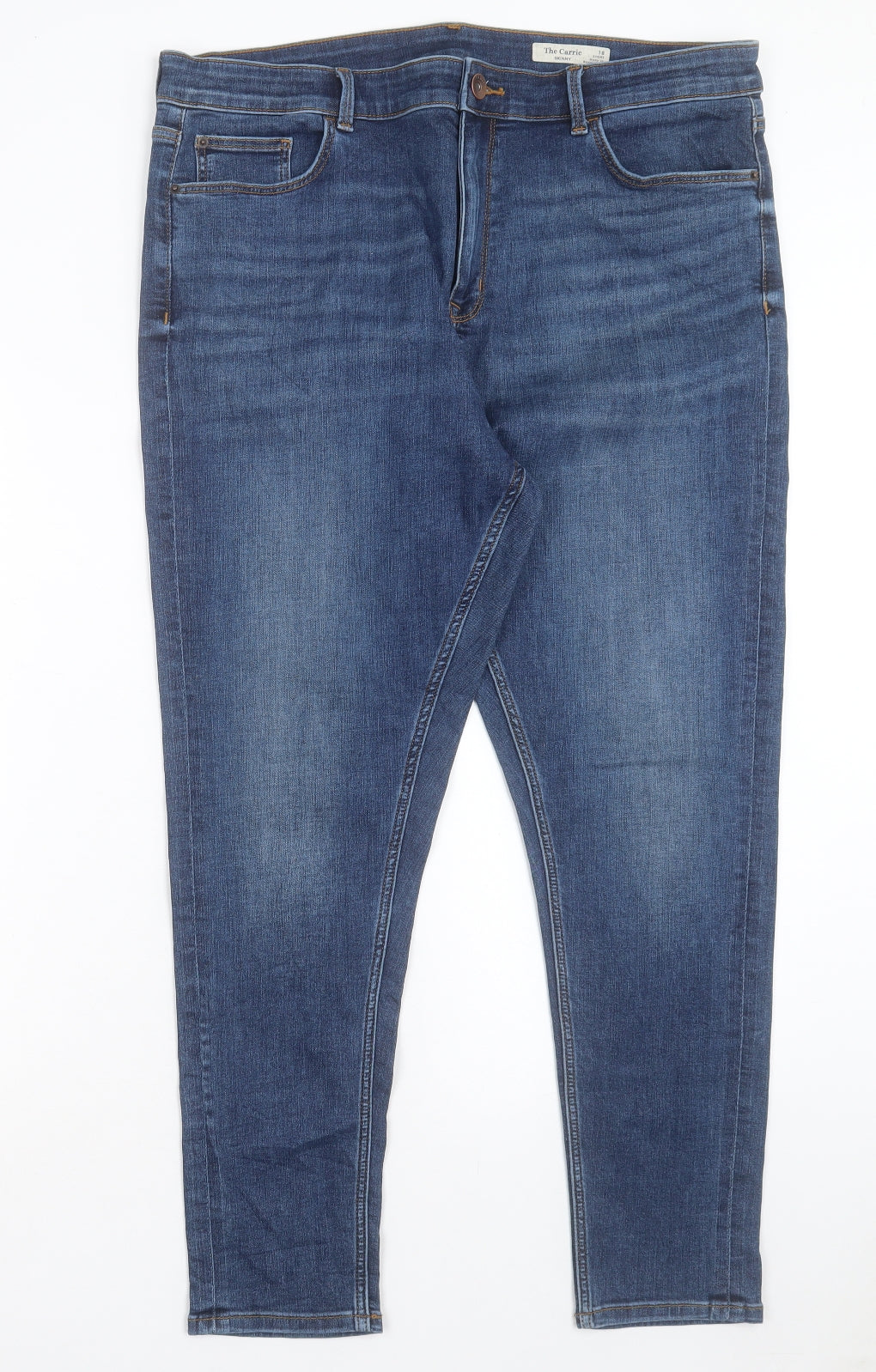 Marks and Spencer Womens Blue Cotton Skinny Jeans Size 18 L26 in Regular Button