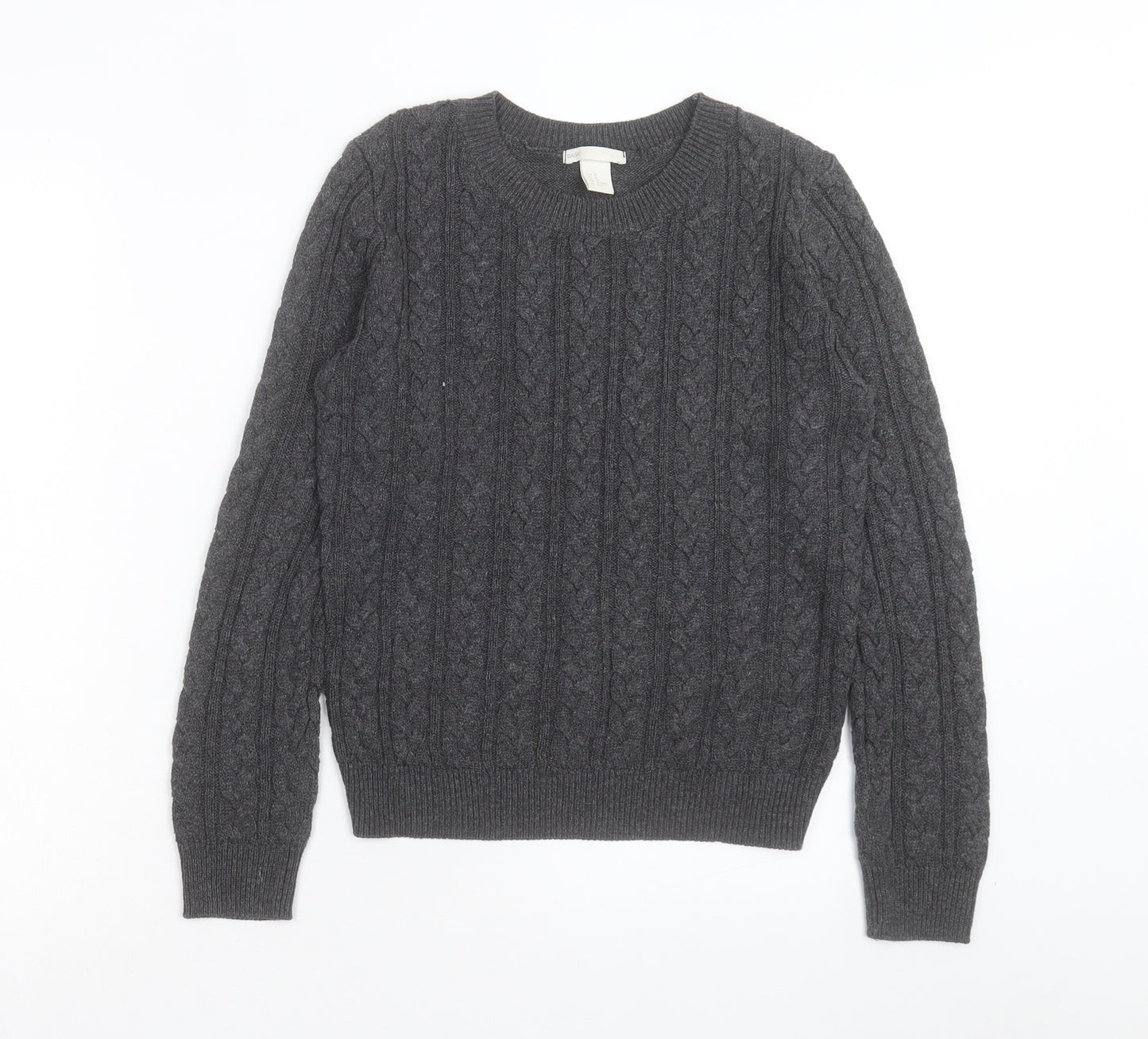 H&M Womens Grey Crew Neck Cotton Pullover Jumper Size XS