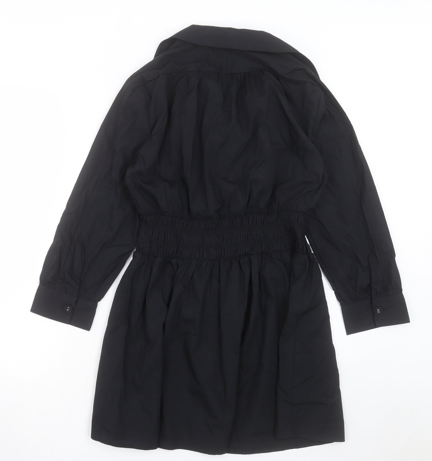 Zara Womens Black Cotton Shirt Dress Size M Collared Pullover