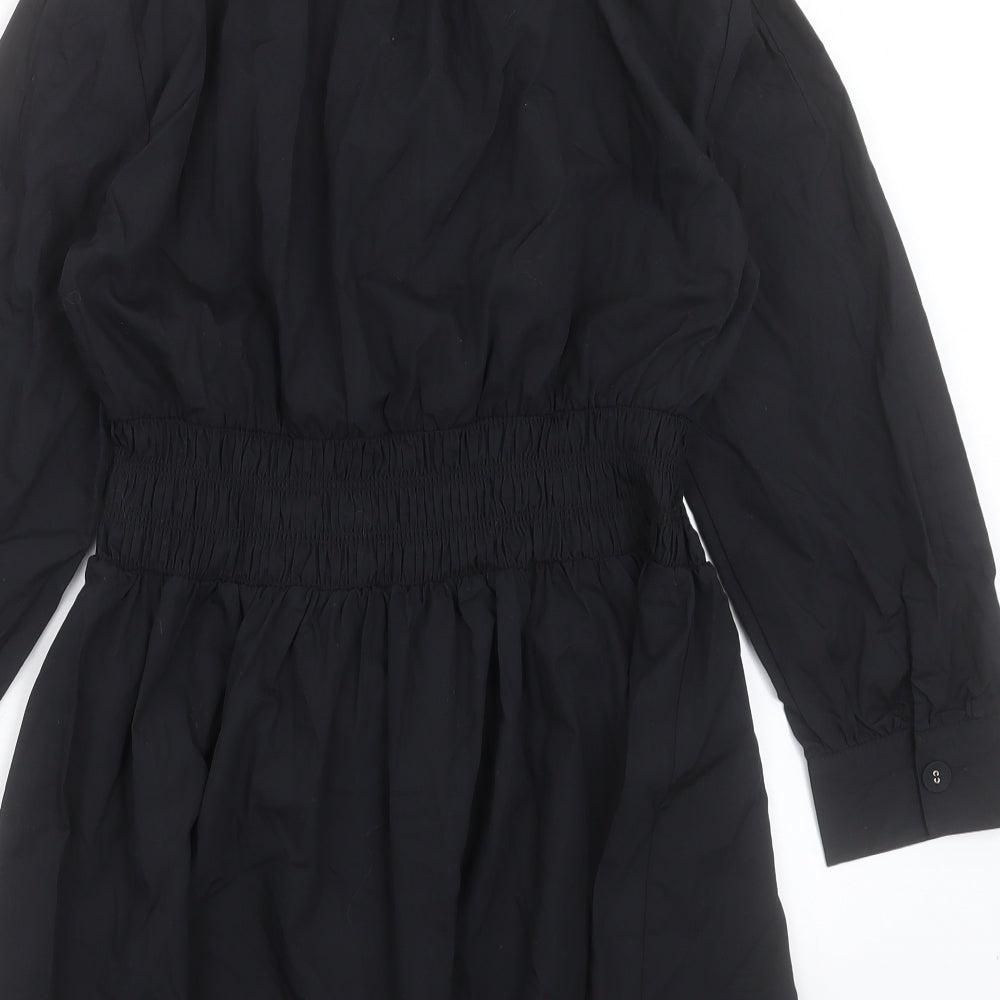 Zara Womens Black Cotton Shirt Dress Size M Collared Pullover