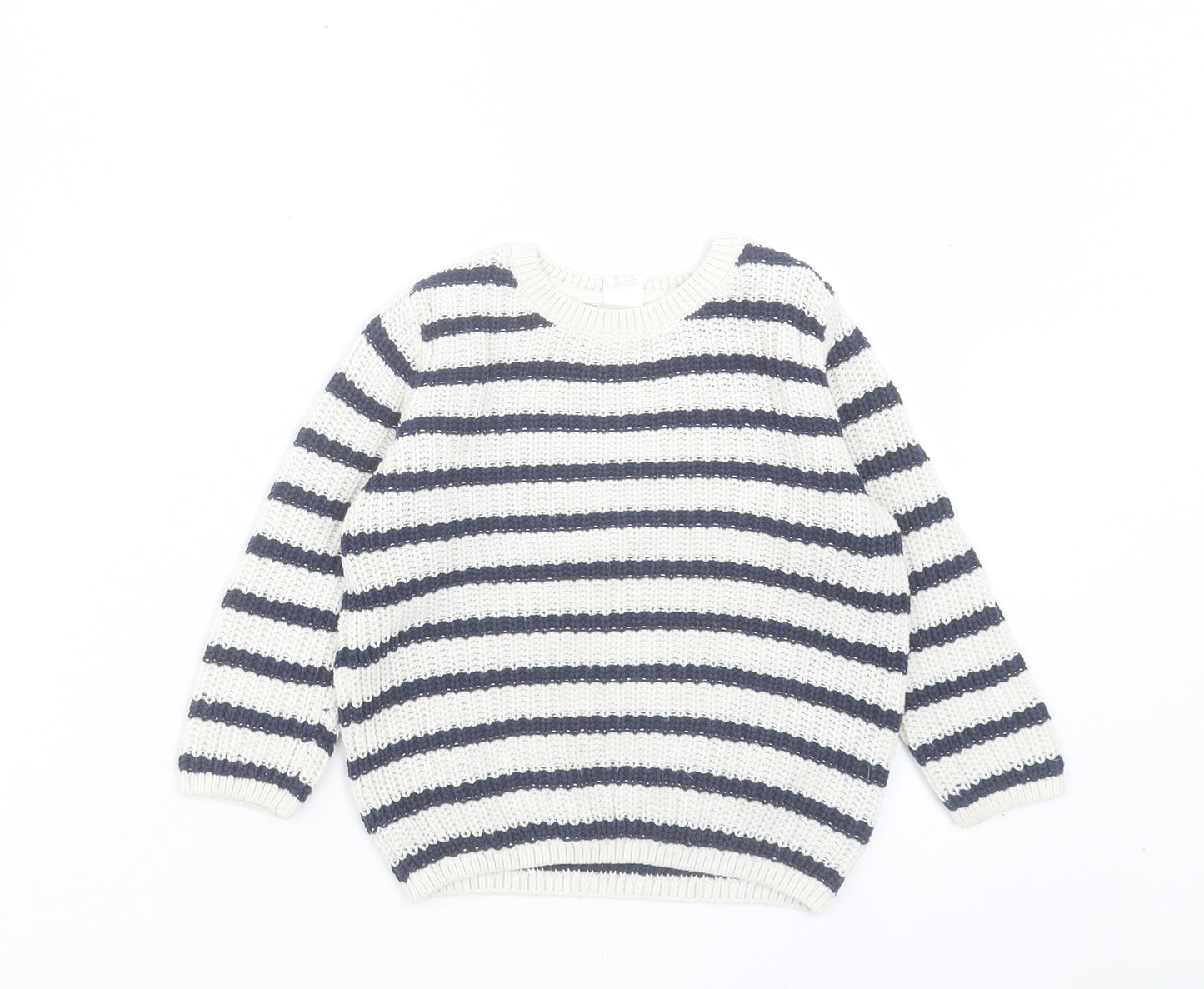 H&M Boys White Striped Cotton Pullover Jumper Size 12-18 Months Button