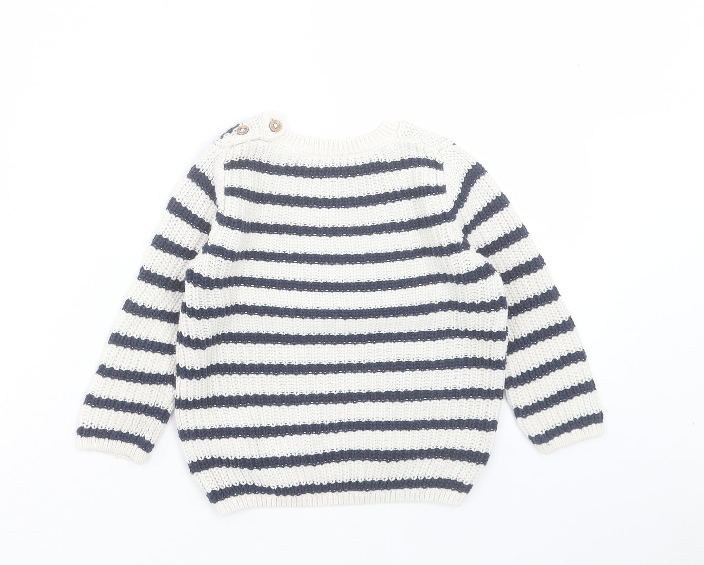 H&M Boys White Striped Cotton Pullover Jumper Size 12-18 Months Button