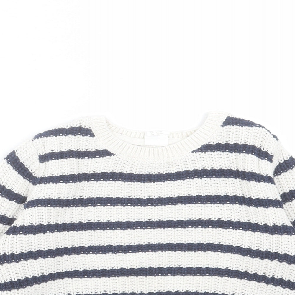 H&M Boys White Striped Cotton Pullover Jumper Size 12-18 Months Button