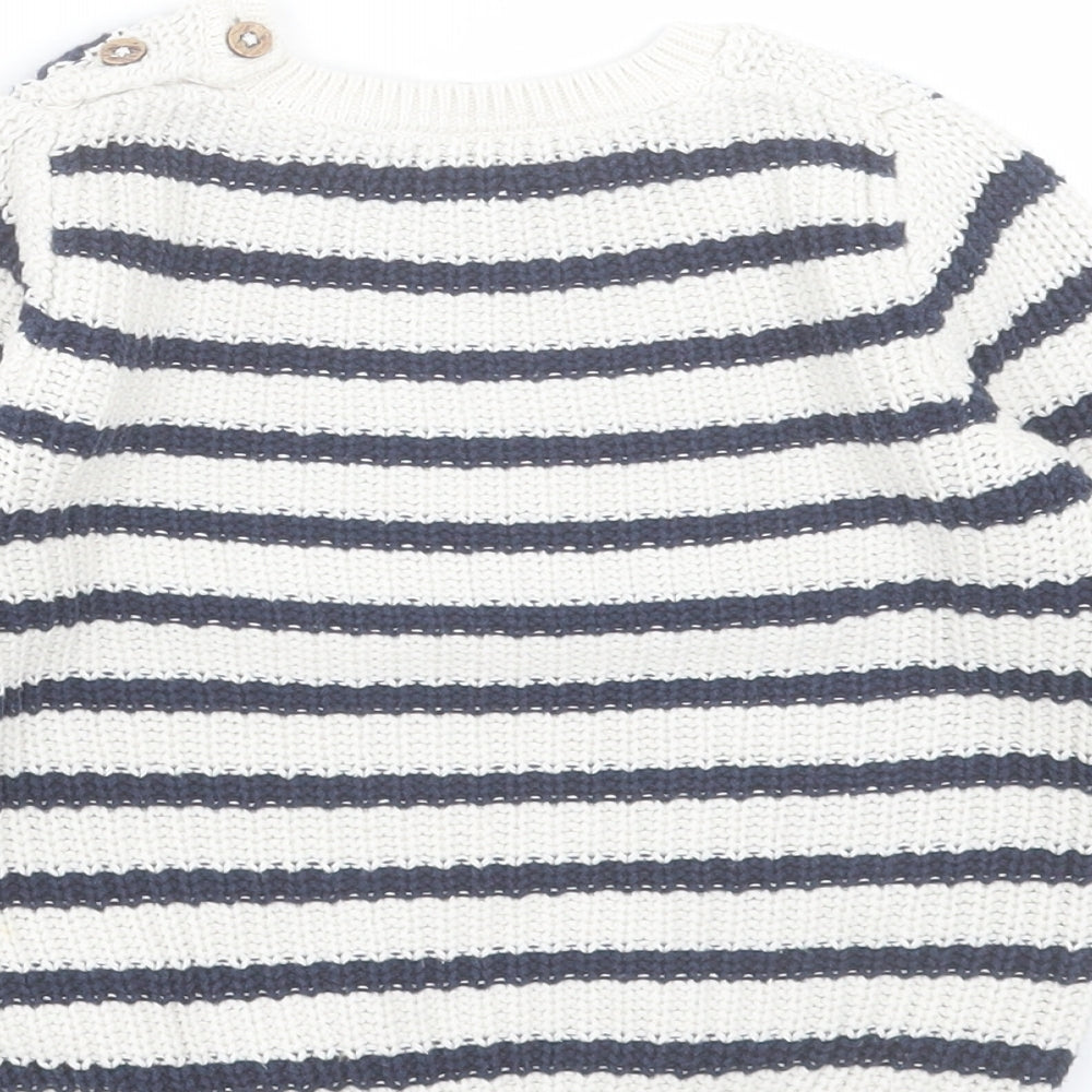 H&M Boys White Striped Cotton Pullover Jumper Size 12-18 Months Button
