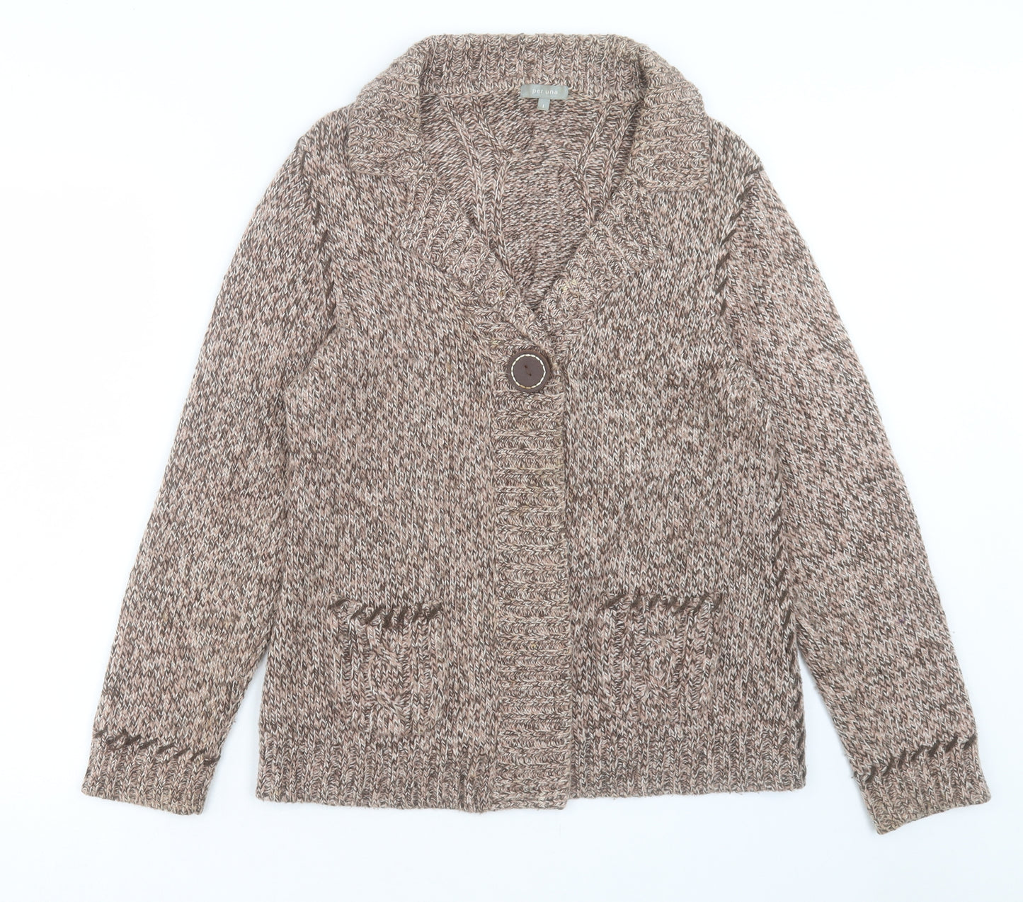 Per Una Womens Brown Collared Acrylic Cardigan Jumper Size L