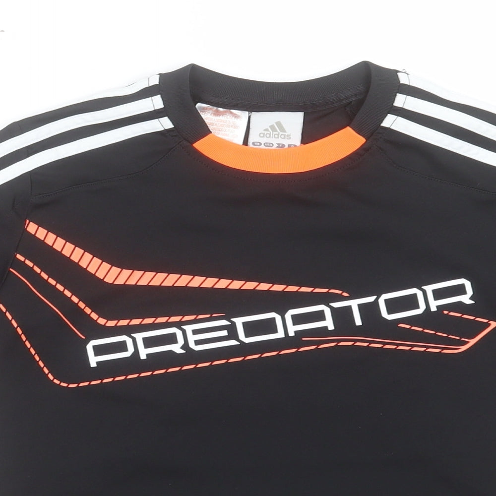 adidas Boys Black Polyester Basic T-Shirt Size 9-10 Years Crew Neck Pullover - Predator