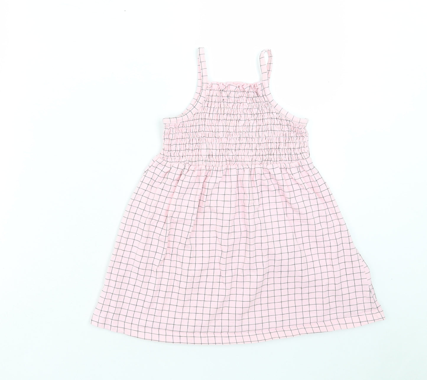 George Girls Pink Plaid Cotton A-Line Size 3-4 Years Square Neck Pullover