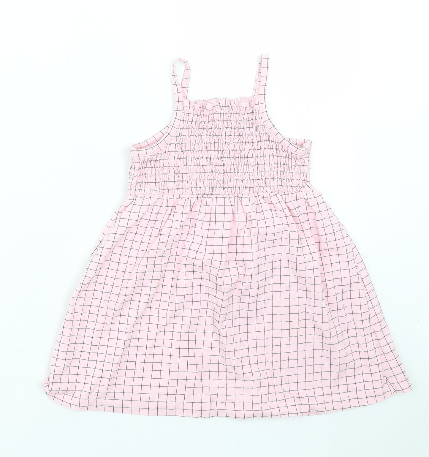 George Girls Pink Plaid Cotton A-Line Size 3-4 Years Square Neck Pullover