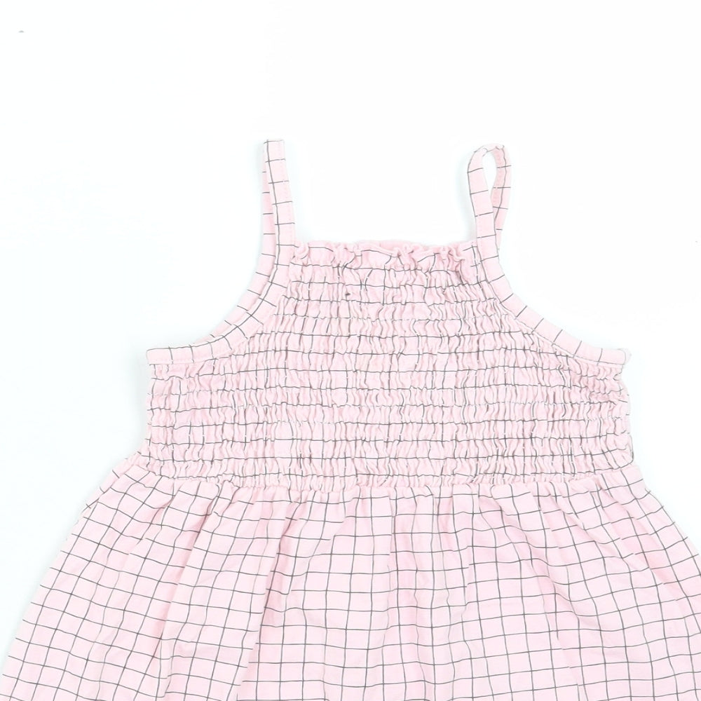 George Girls Pink Plaid Cotton A-Line Size 3-4 Years Square Neck Pullover