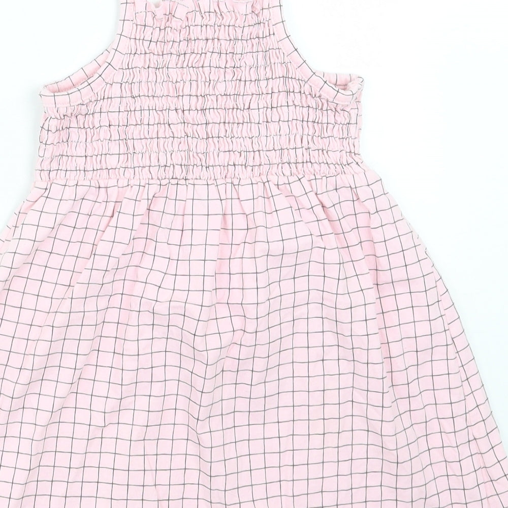 George Girls Pink Plaid Cotton A-Line Size 3-4 Years Square Neck Pullover
