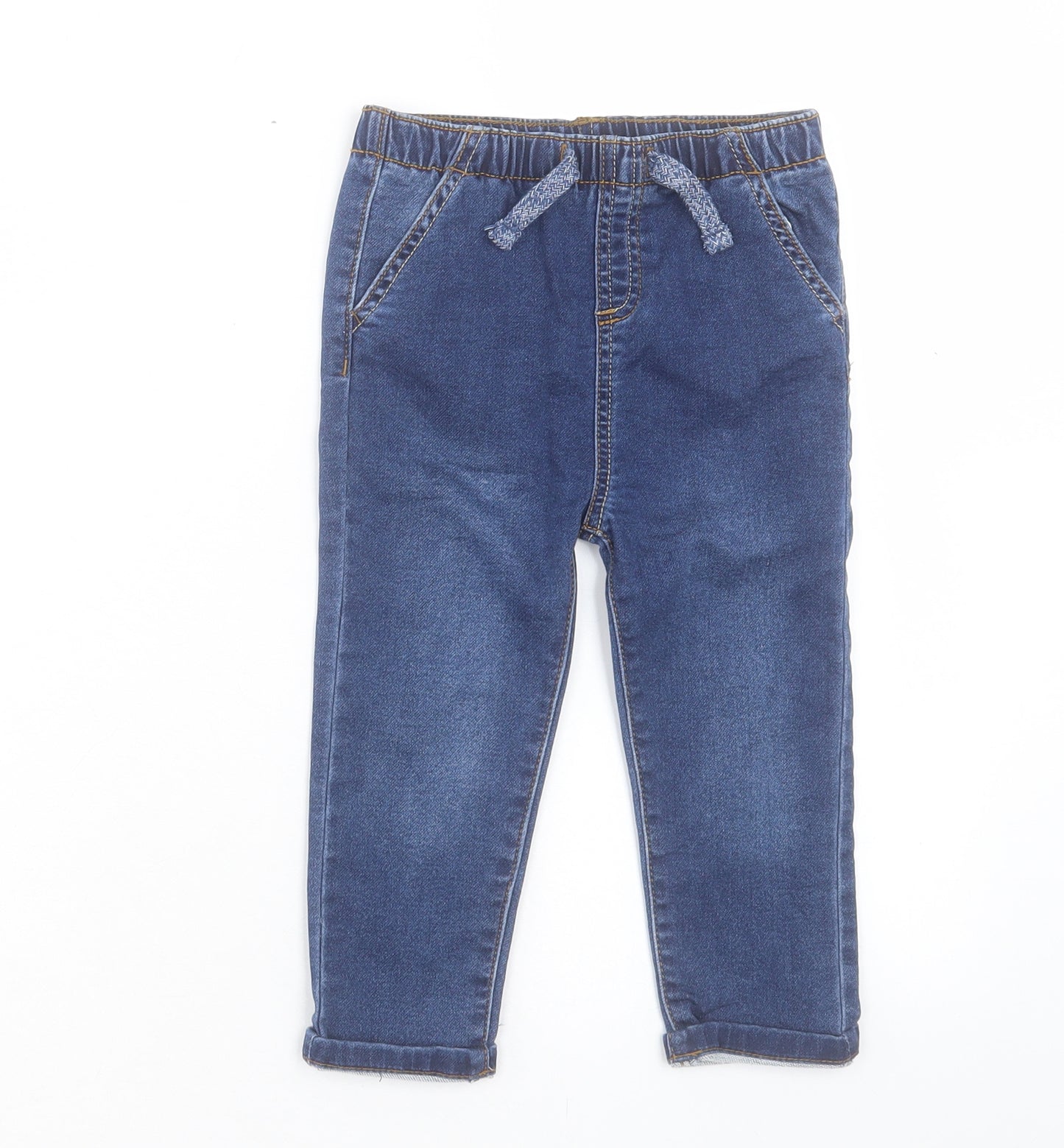 TU Boys Blue Cotton Capri Jeans Size 18-24 Months Tie