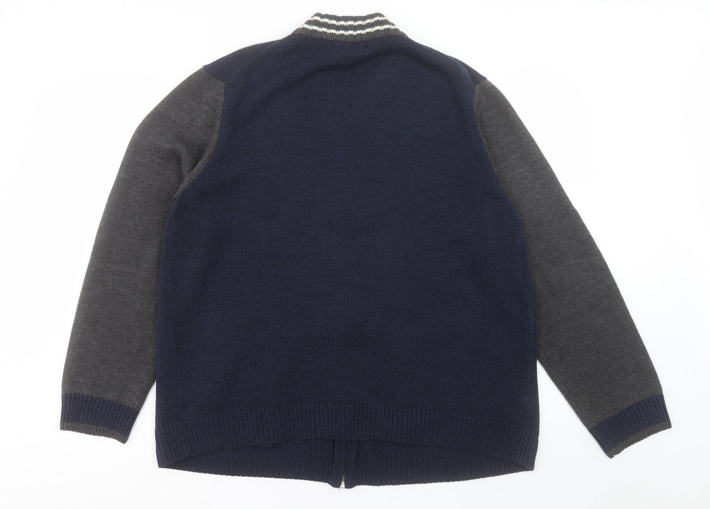 Easy Mens Blue V-Neck Acrylic Full Zip Jumper Size L