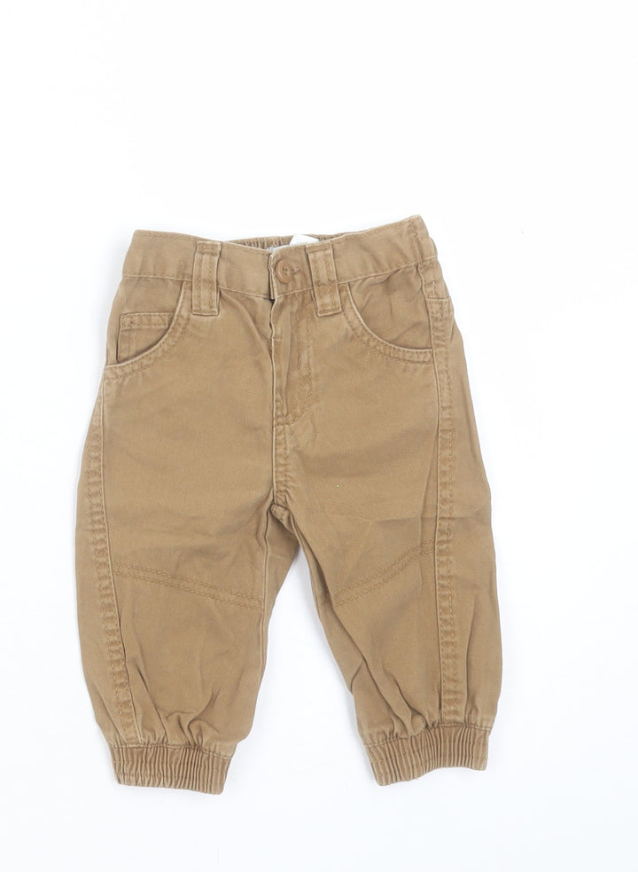 Earlydays Boys Brown Cotton Jogger Jeans Size 6-9 Months Button