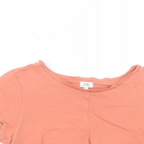 River Island Womens Orange Cotton Cropped T-Shirt Size 10 Crew Neck - Twist Front