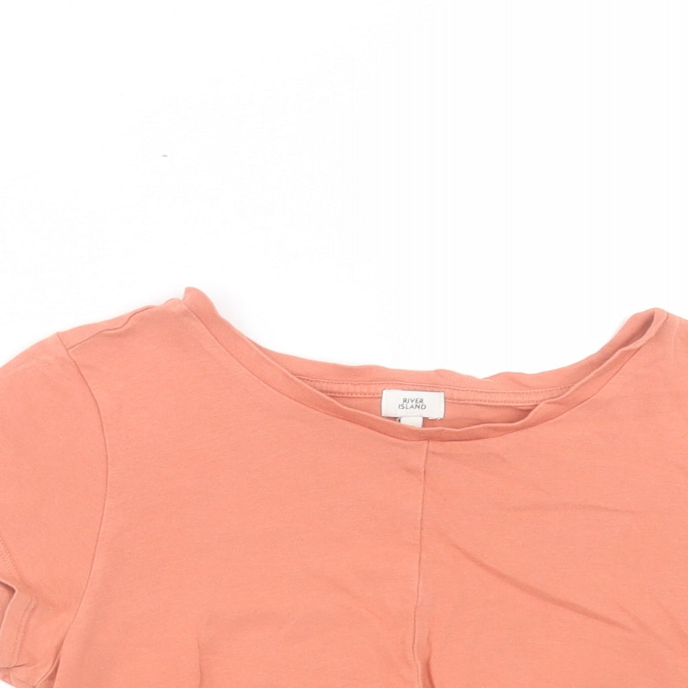 River Island Womens Orange Cotton Cropped T-Shirt Size 10 Crew Neck - Twist Front
