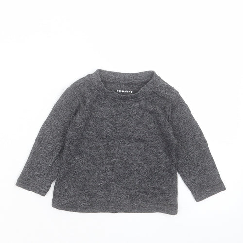 Primark Baby Grey Cotton Basic T-Shirt Size 3-6 Months Crew Neck Snap