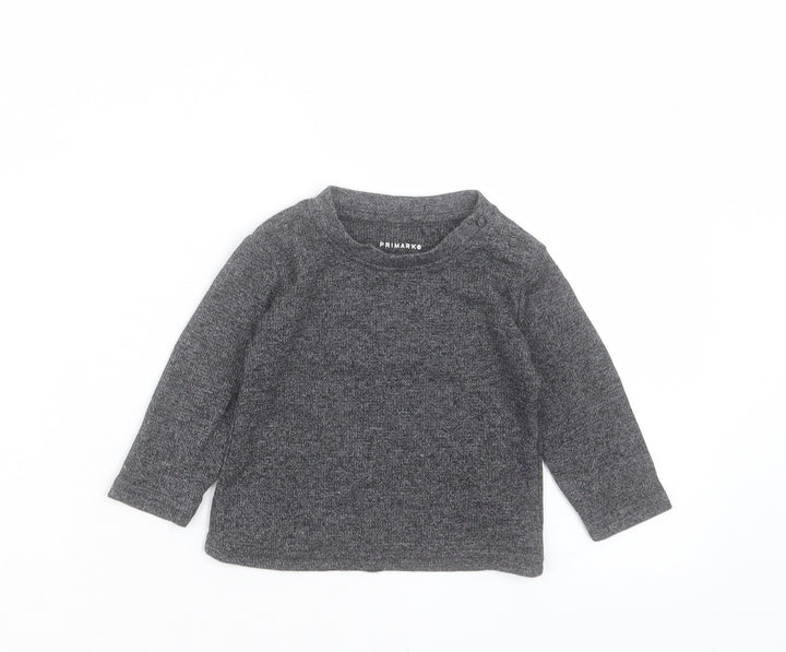 Primark Baby Grey Cotton Basic T-Shirt Size 3-6 Months Crew Neck Snap
