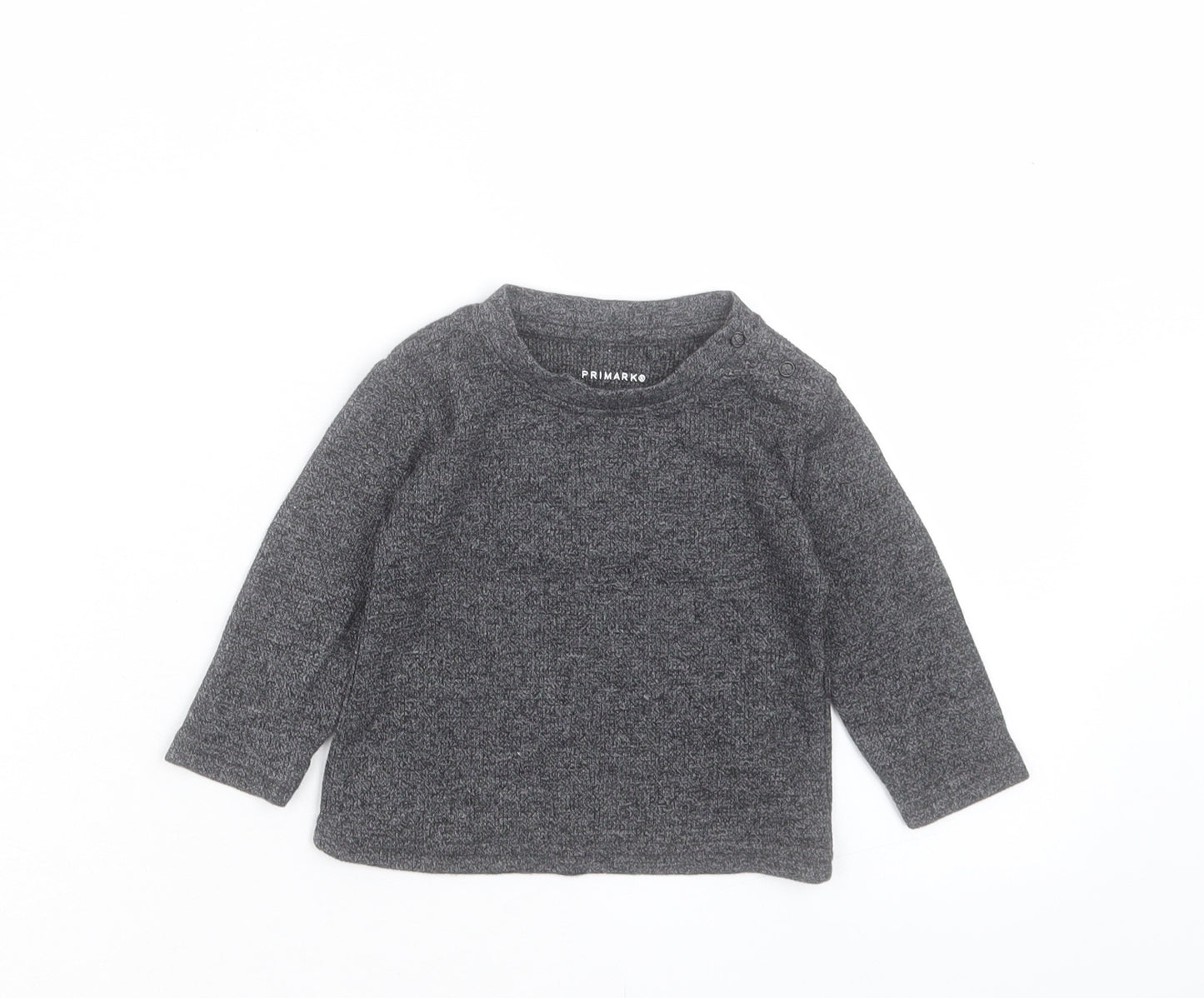 Primark Baby Grey Cotton Basic T-Shirt Size 3-6 Months Crew Neck Snap