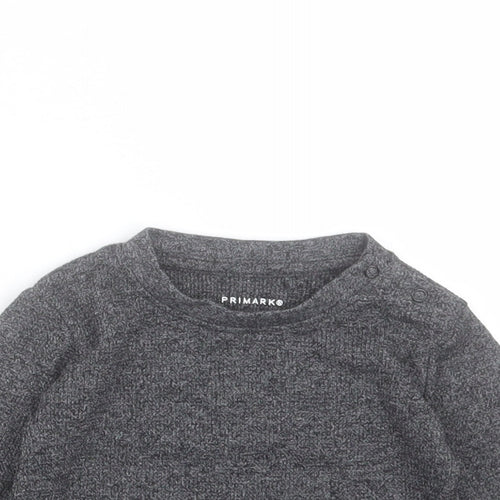 Primark Baby Grey Cotton Basic T-Shirt Size 3-6 Months Crew Neck Snap