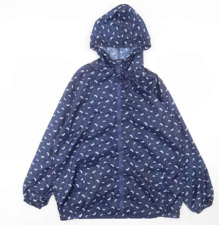 EWM Womens Blue Geometric Jacket Size S Zip - Size 10-12