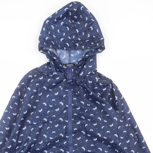 EWM Womens Blue Geometric Jacket Size S Zip - Size 10-12