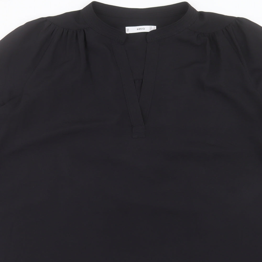 Mango Womens Black Polyester A-Line Size XL V-Neck Pullover