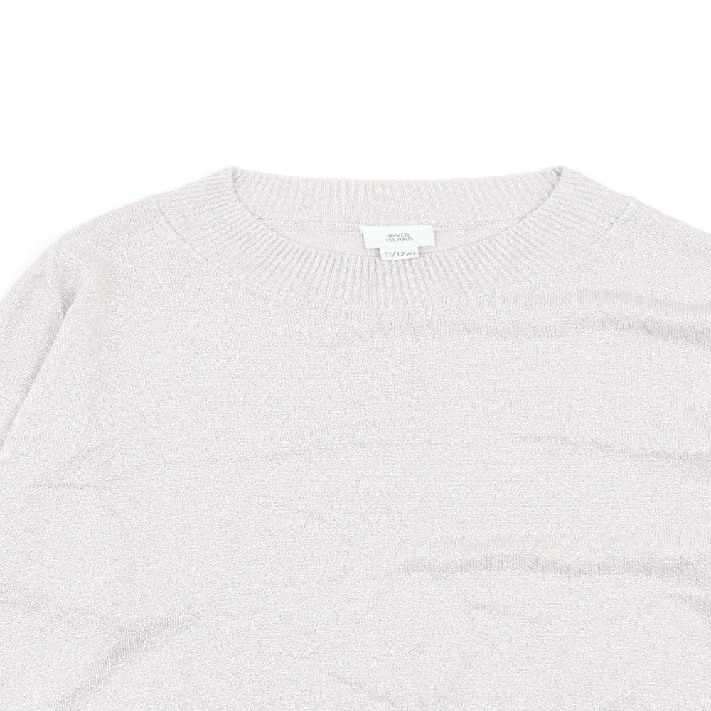River Island Girls Pink Crew Neck Polyester Pullover Jumper Size 11-12 Years Pullover