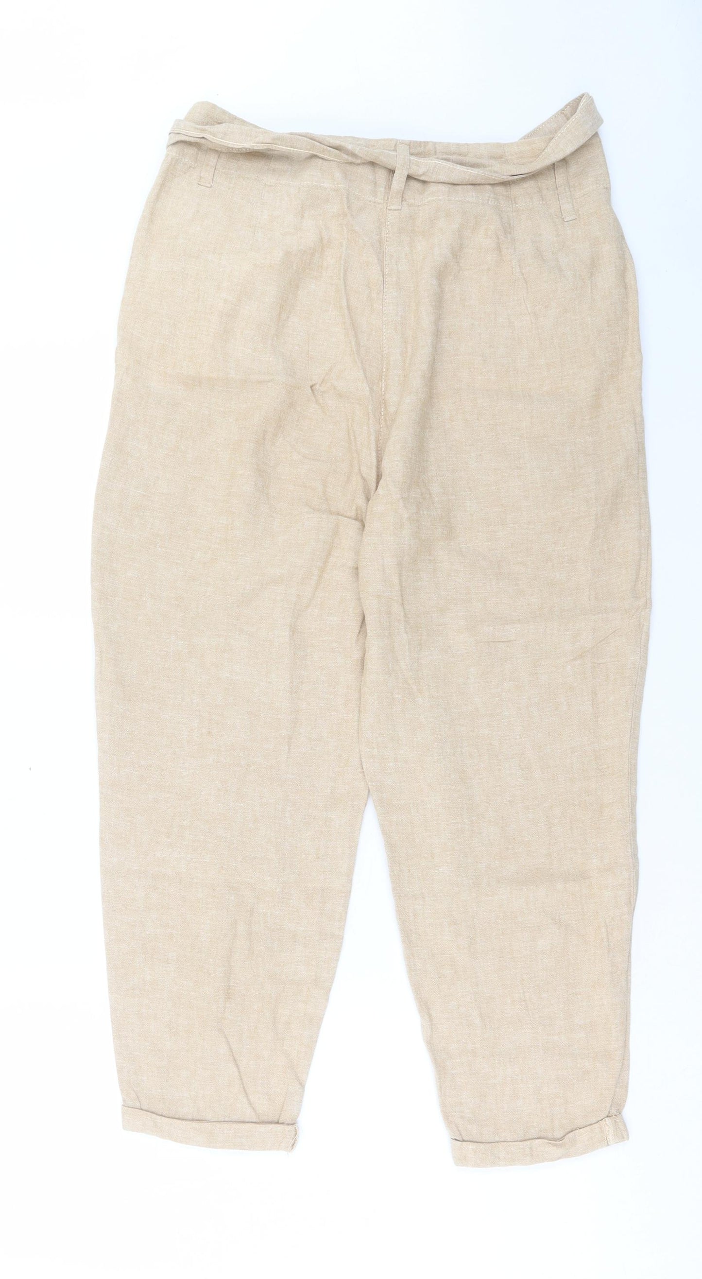 F&F Womens Beige Linen Trousers Size 12 L25 in Regular Button