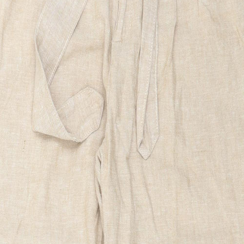 F&F Womens Beige Linen Trousers Size 12 L25 in Regular Button
