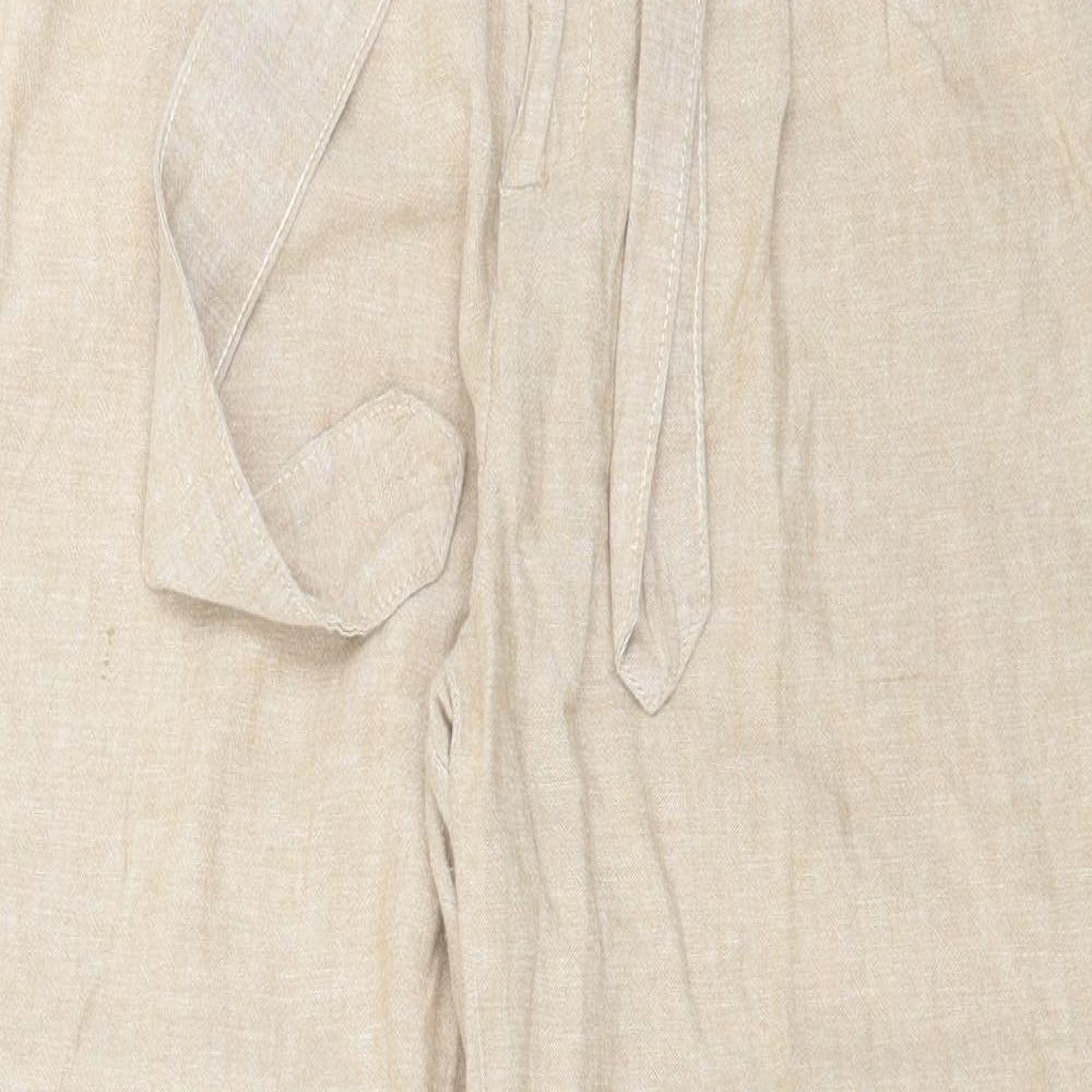 F&F Womens Beige Linen Trousers Size 12 L25 in Regular Button