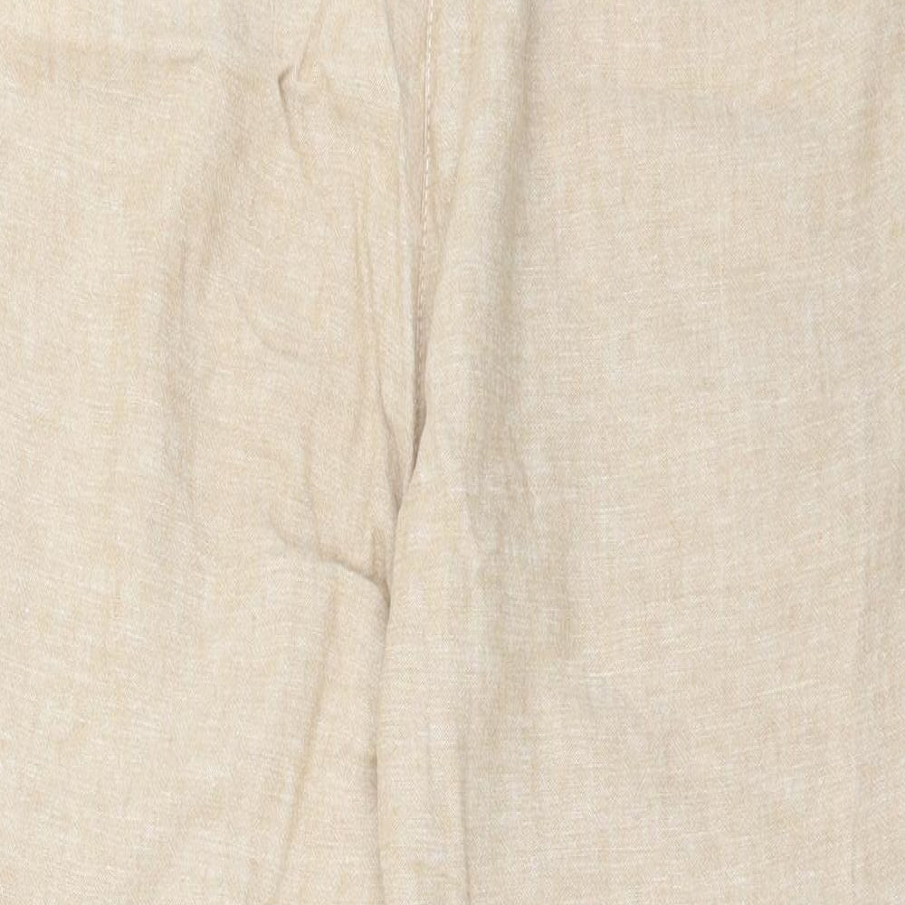 F&F Womens Beige Linen Trousers Size 12 L25 in Regular Button