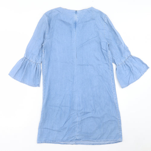 Zara Womens Blue Cotton Shift Size S Round Neck Zip