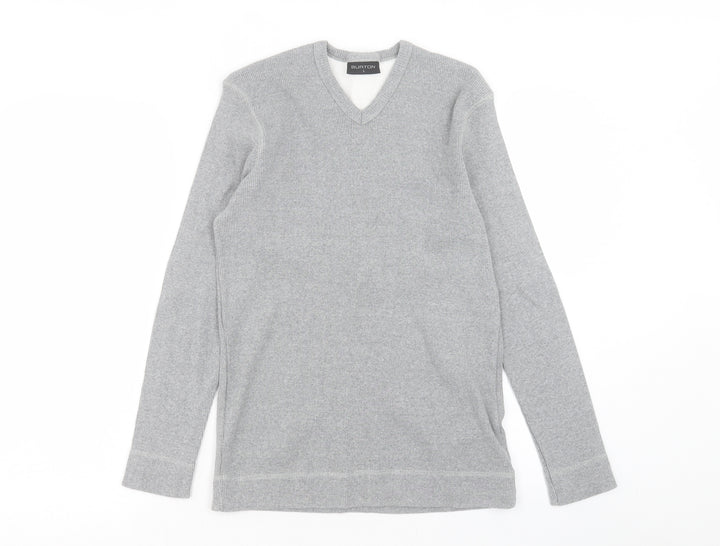 Burton Mens Grey V-Neck Cotton Pullover Jumper Size L