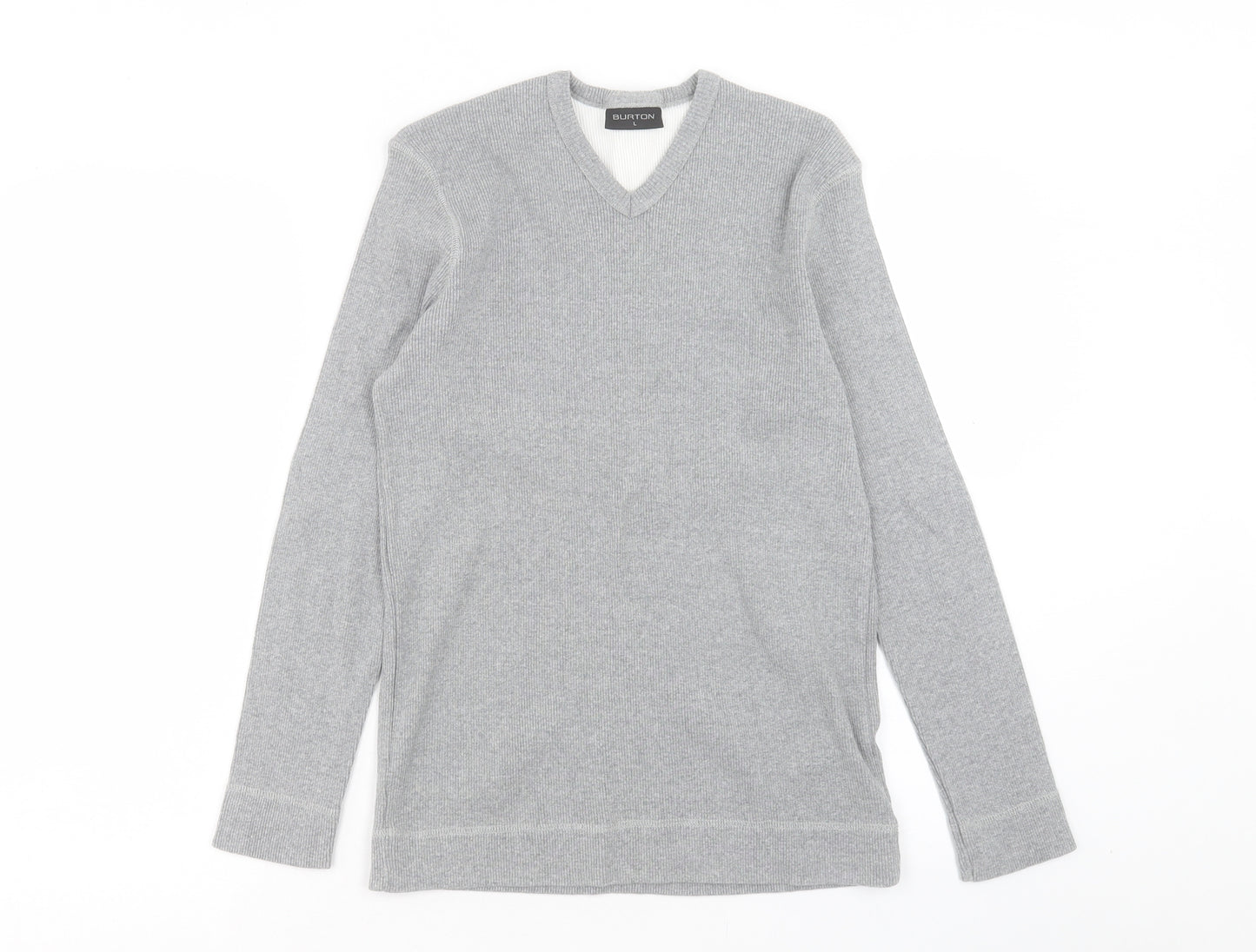 Burton Mens Grey V-Neck Cotton Pullover Jumper Size L