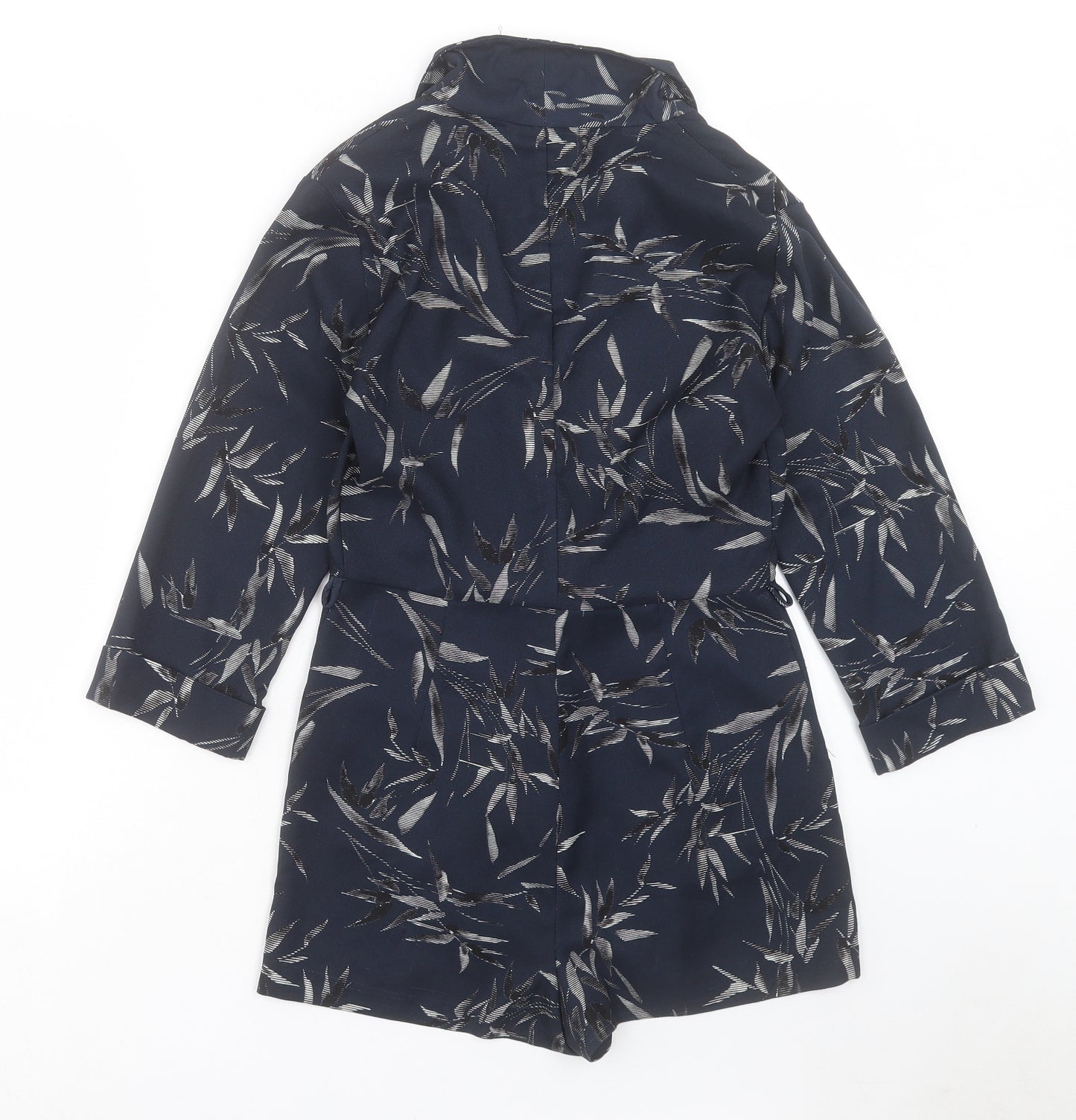 Topshop Womens Blue Floral Polyester Playsuit One-Piece Size 8 Button - Leaf Pattern