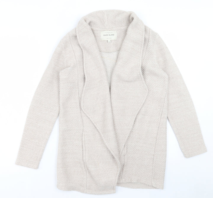 River Island Womens Beige V-Neck Cotton Cardigan Jumper Size 8