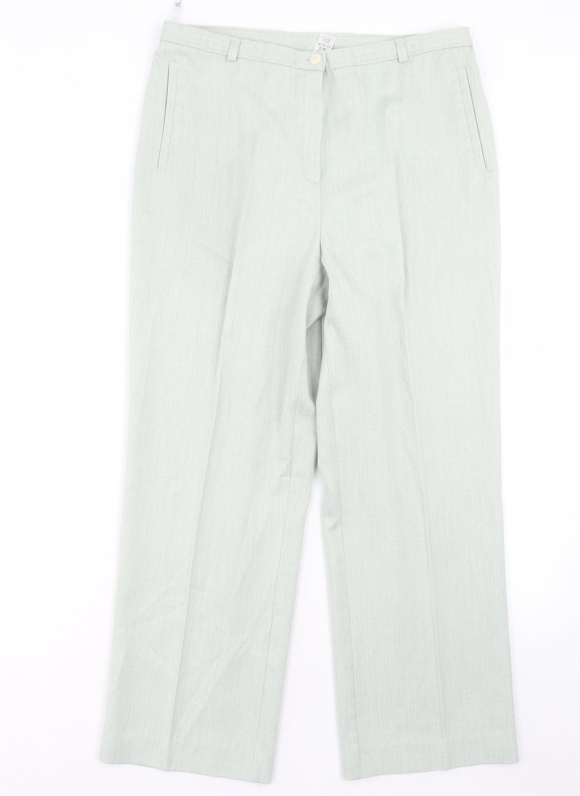 BHS Womens Green Polyester Trousers Size 12 L26 in Regular Button