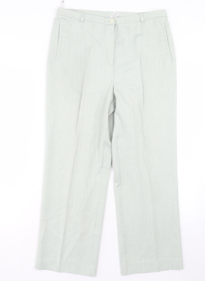 BHS Womens Green Polyester Trousers Size 12 L26 in Regular Button