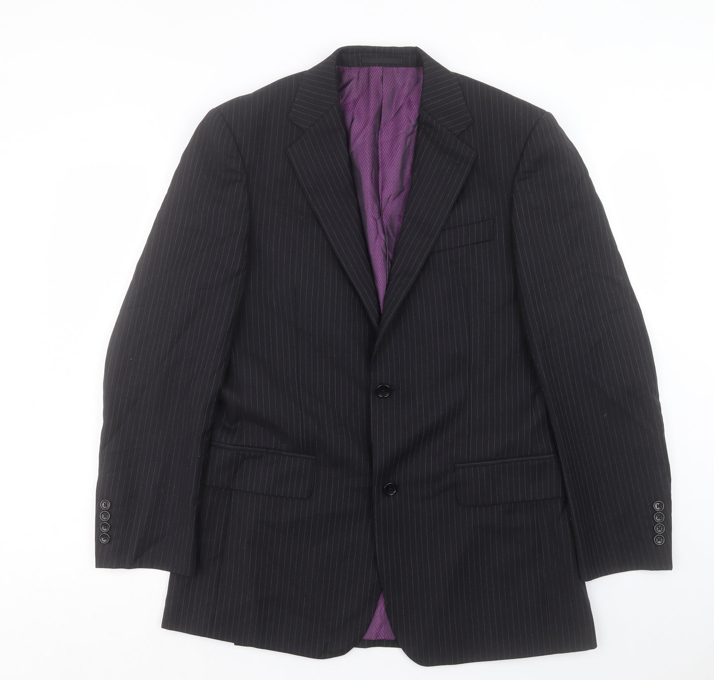 Racing Green Mens Black Striped Wool Jacket Suit Jacket Size 36