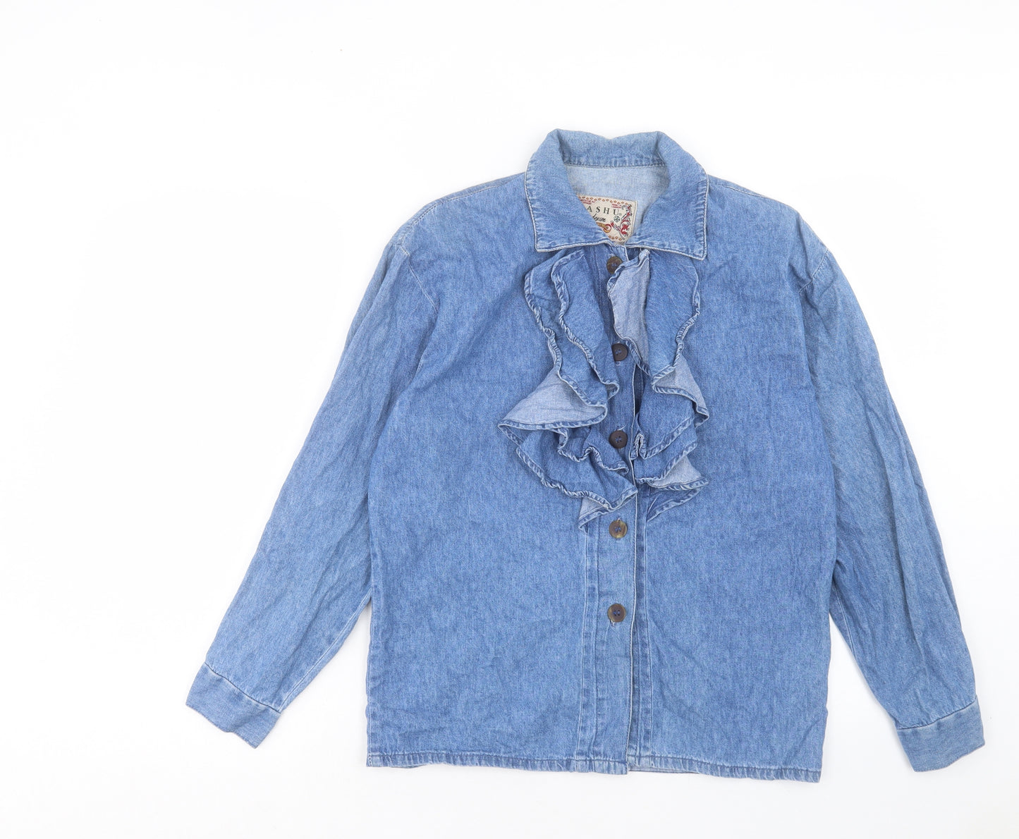 PASH U DENIM Womens Blue Cotton Basic Button-Up Size S Collared