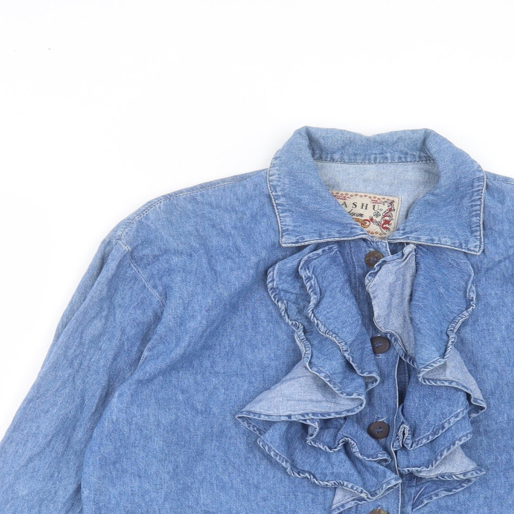 PASH U DENIM Womens Blue Cotton Basic Button-Up Size S Collared