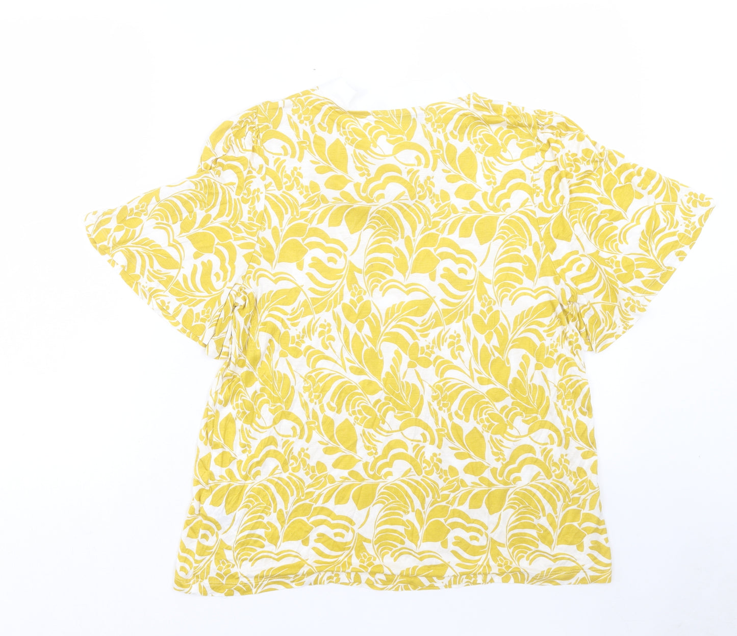 Marks and Spencer Womens Yellow Geometric Viscose Basic T-Shirt Size 14 V-Neck