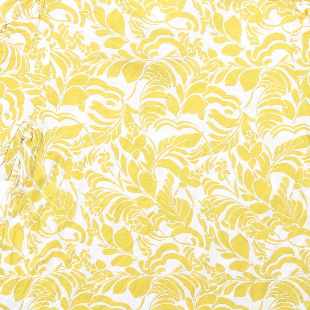 Marks and Spencer Womens Yellow Geometric Viscose Basic T-Shirt Size 14 V-Neck