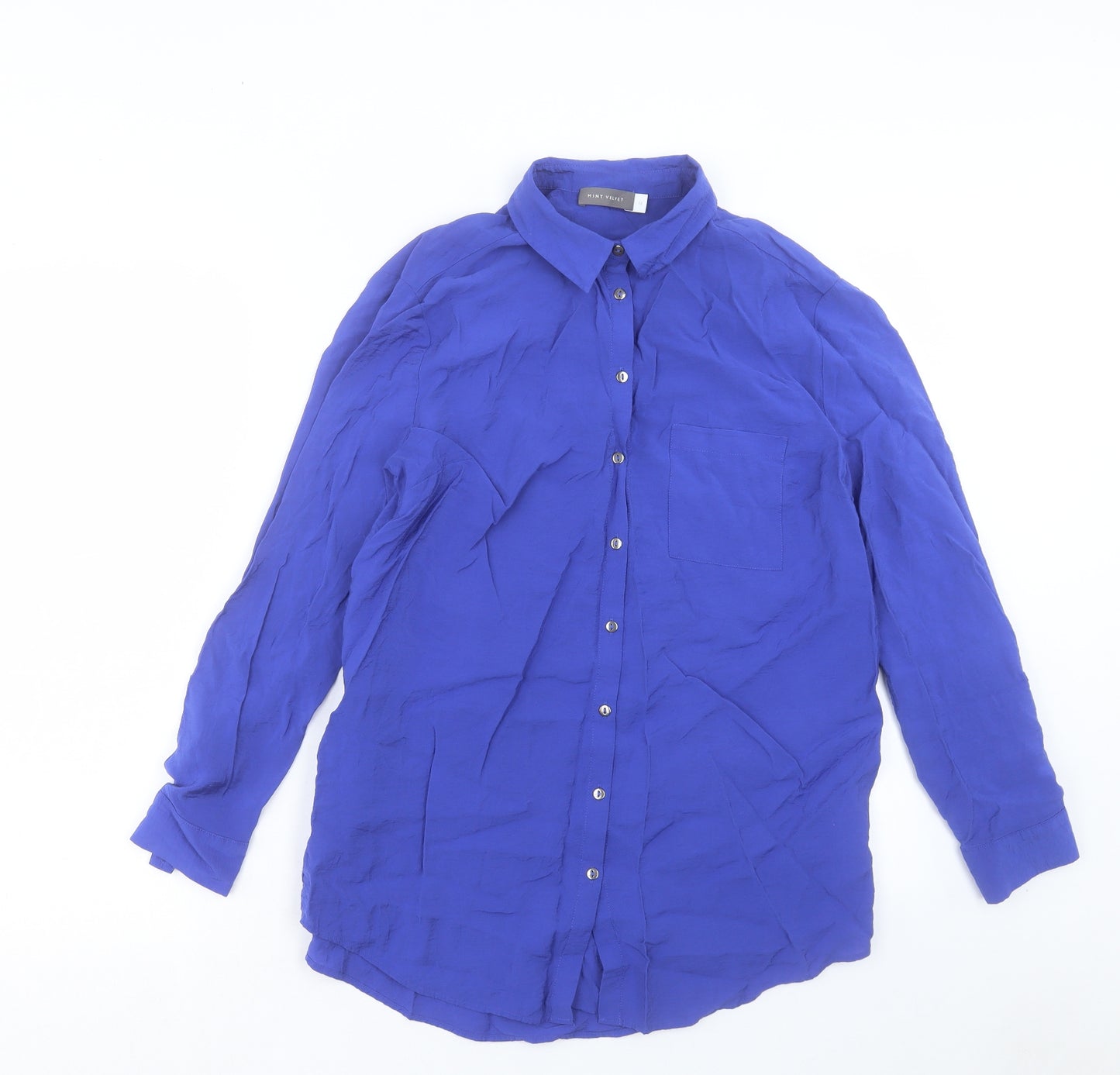 Mint Velvet Womens Blue Viscose Basic Button-Up Size 12 Collared - Pocket Detail