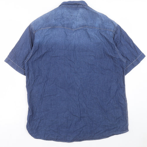TU Mens Blue Cotton Button-Up Size L Collared Button