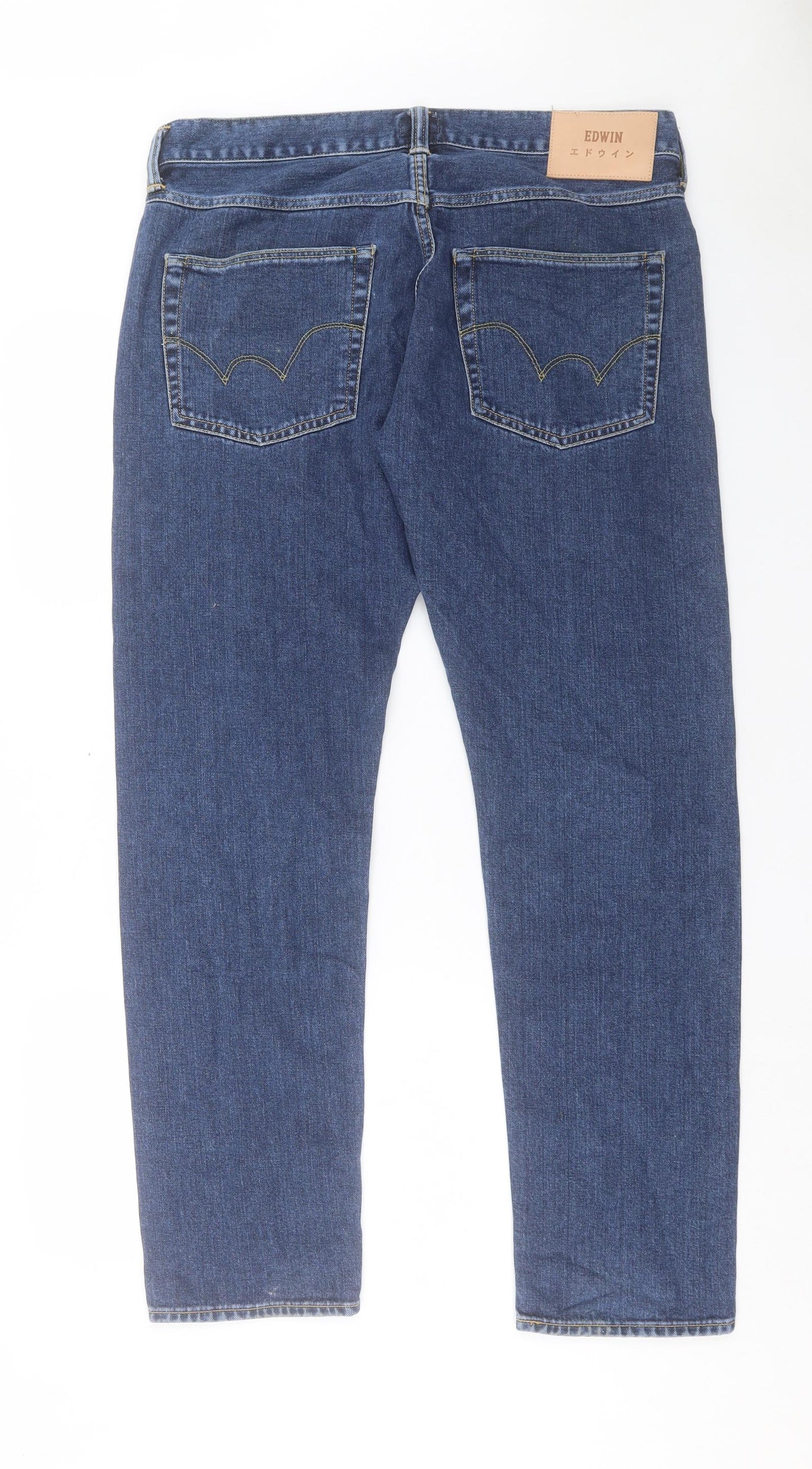 Edwin Mens Blue Cotton Straight Jeans Size 34 in L32 in Regular Button