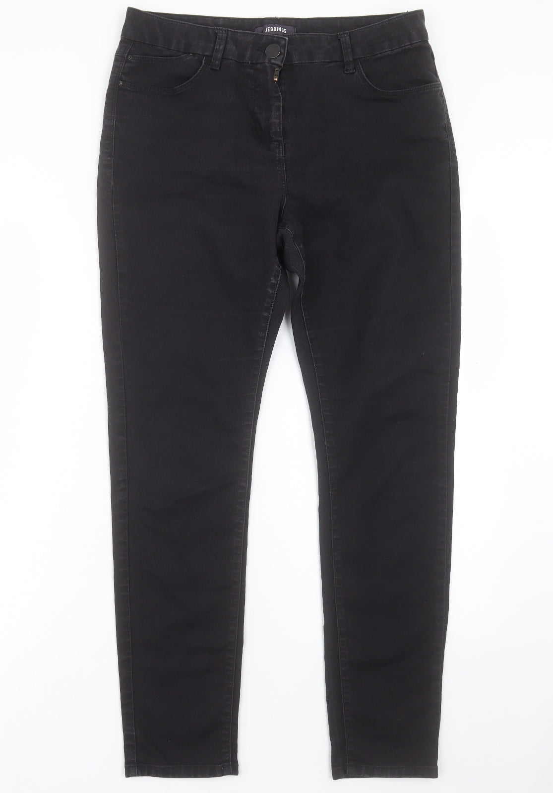 Marks and Spencer Womens Black Cotton Straight Jeans Size 14 L29 in Regular Button