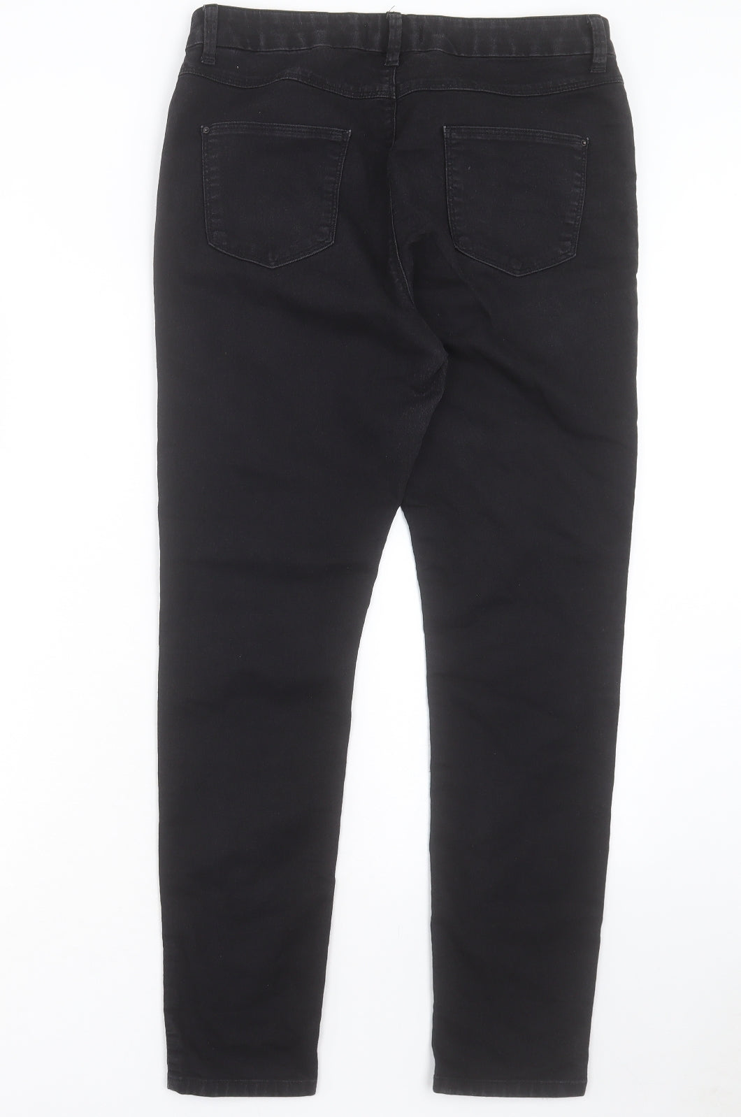 Marks and Spencer Womens Black Cotton Straight Jeans Size 14 L29 in Regular Button
