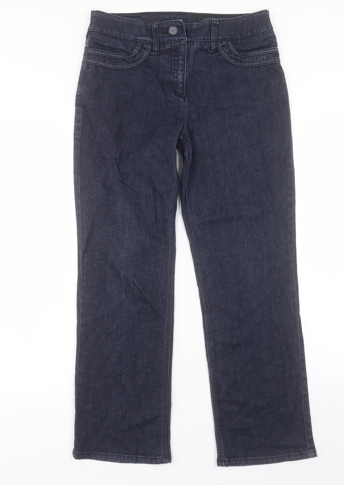 Per Una Womens Blue Cotton Straight Jeans Size 10 L28 in Regular Button