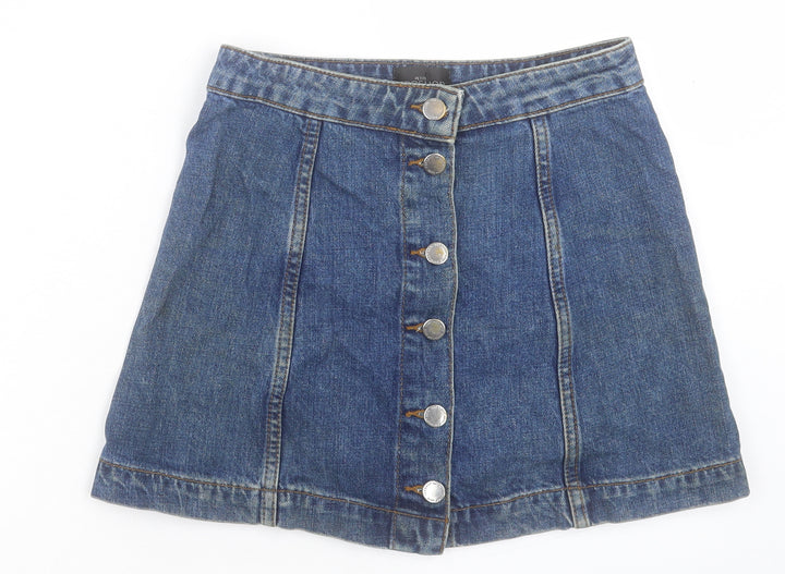 Topshop Womens Blue Cotton A-Line Skirt Size 6 Button